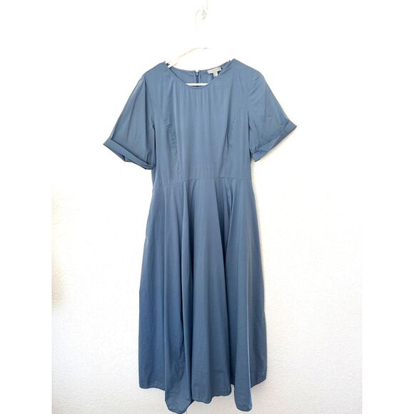 Cos Cotton Flared Midi Dress Casual Pockets Blue Size 10 - Picture 2 of 11